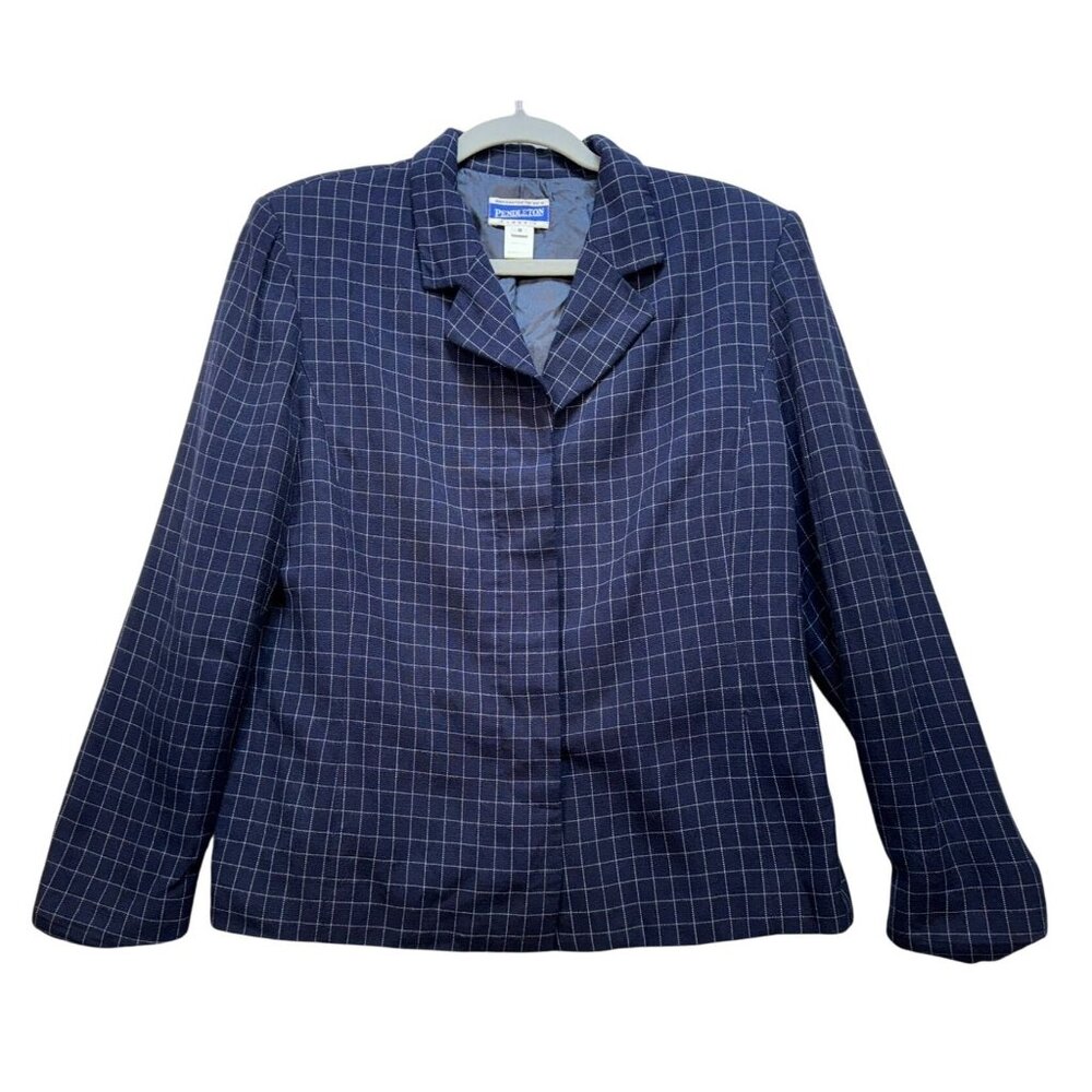 Pendleton  Womens Classic Blue Checkered Blazer Jacket Size 10 Made In USA